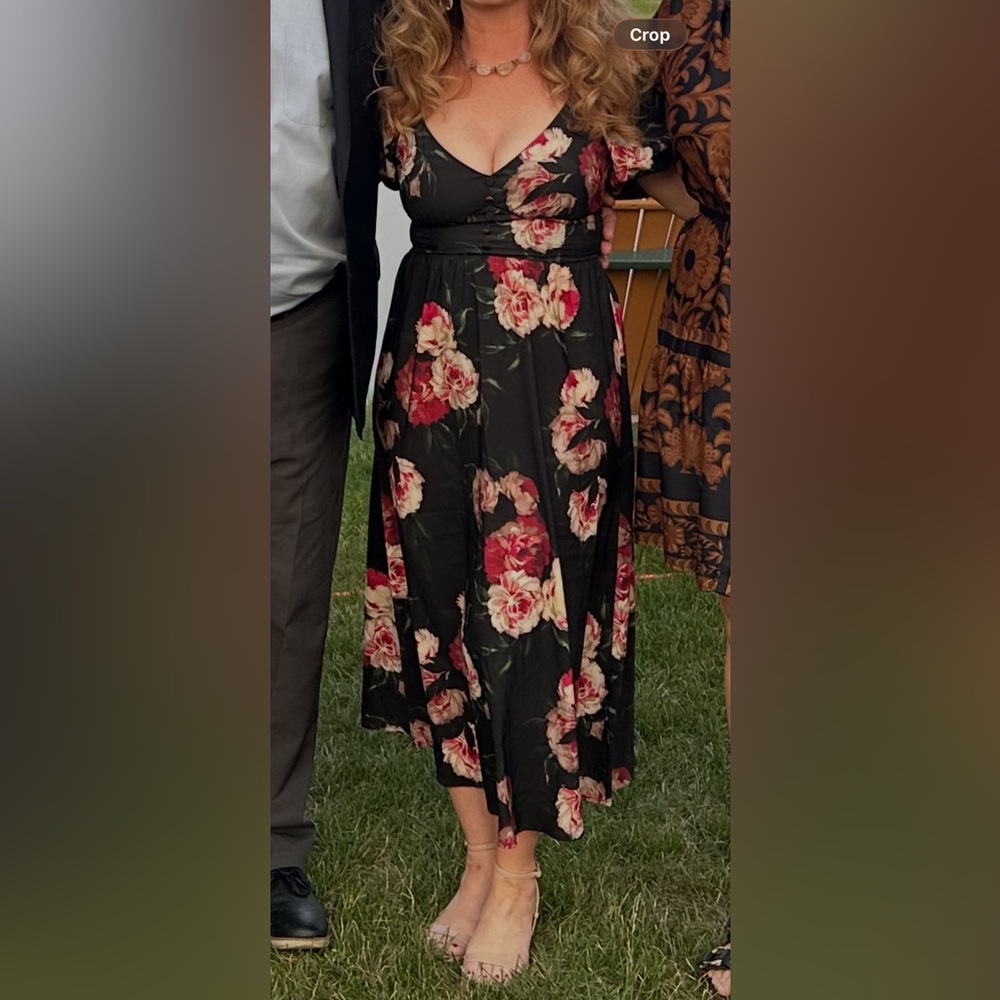 Express Black Midi Dress with Pink Floral Design
